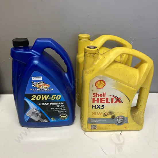 Shell Helix 15W-40 (2 x 3/4 Full 4Litres) Gulf Western Oil 20W-50 1 x 5 Litre